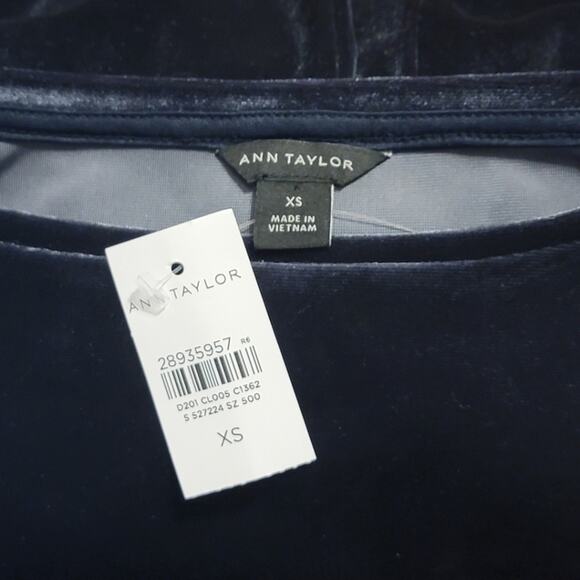 Ann Taylor Velvet Ruffle Sleeve Blue Top Crew Neck Holiday Party Work XS NWT - Picture 11 of 13